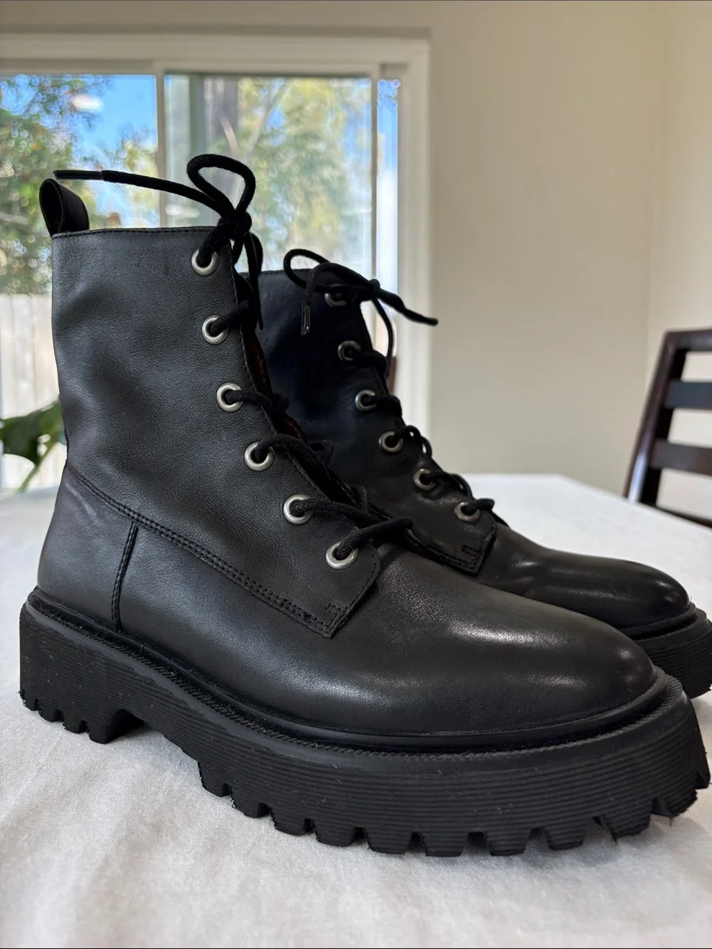 Madewell Black Leather Lace-Up Lug Sole Combat Boots - Picture 1 of 5
